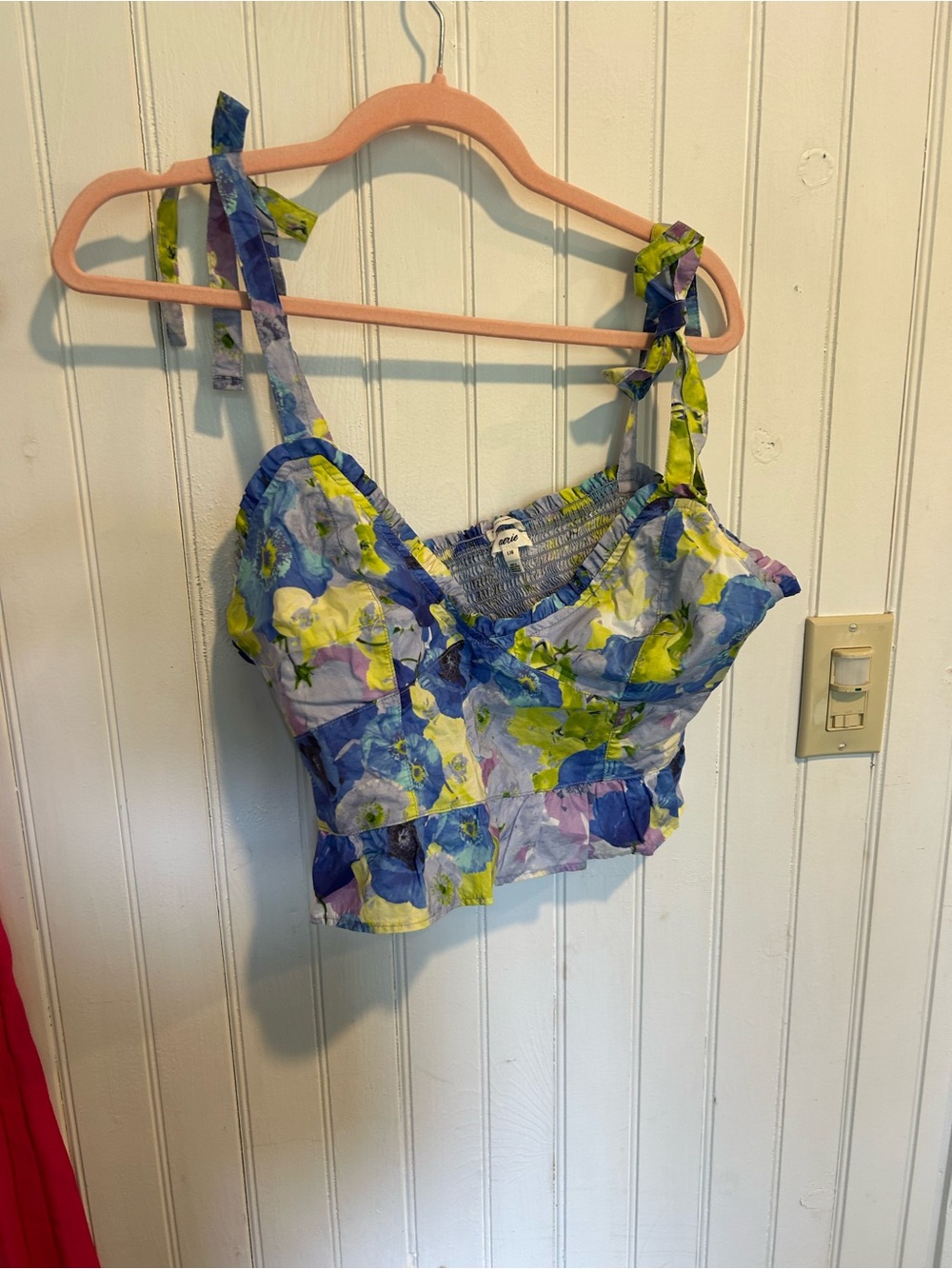 aerie Floral Tie-Shoulder Bandeau Top - Blue, Lime & Purple